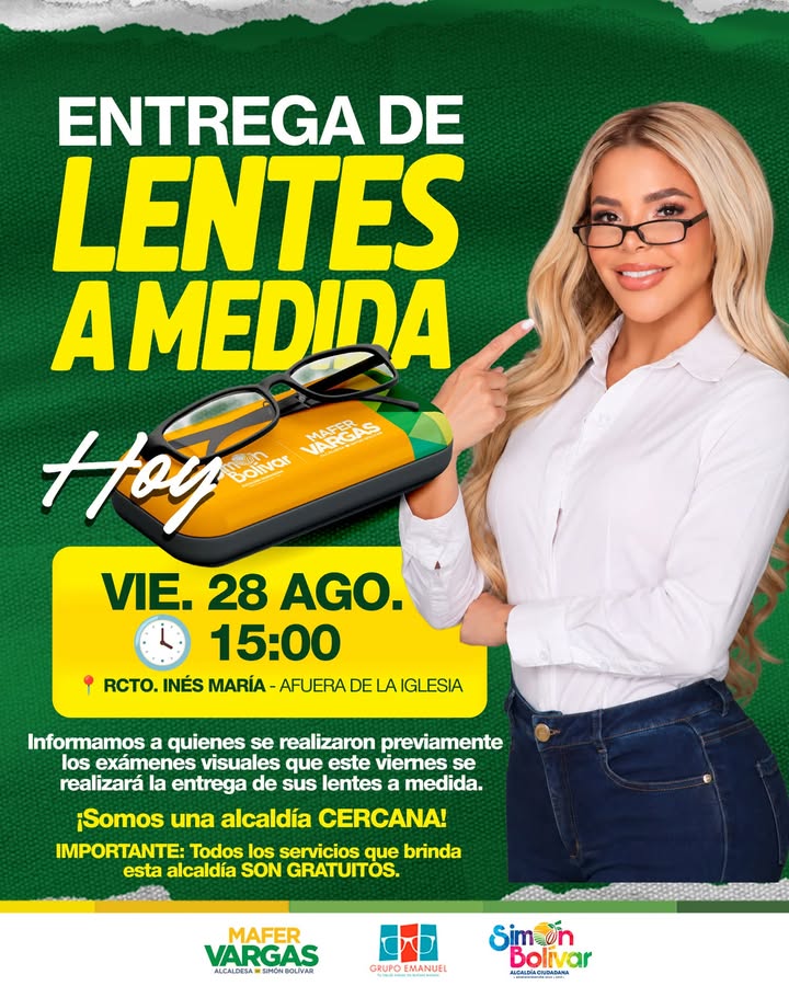 Simón Bolívar entrega lentes gratuitos en Recinto Inés María para mejorar la salud visual