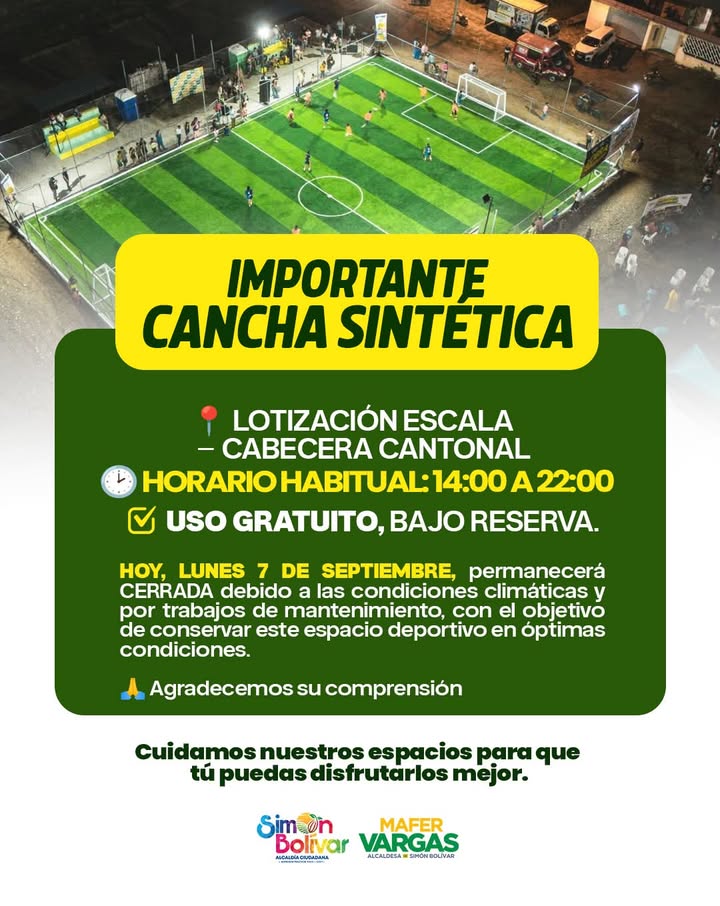Cierre temporal de la Cancha Sintética Municipal por clima y mantenimiento