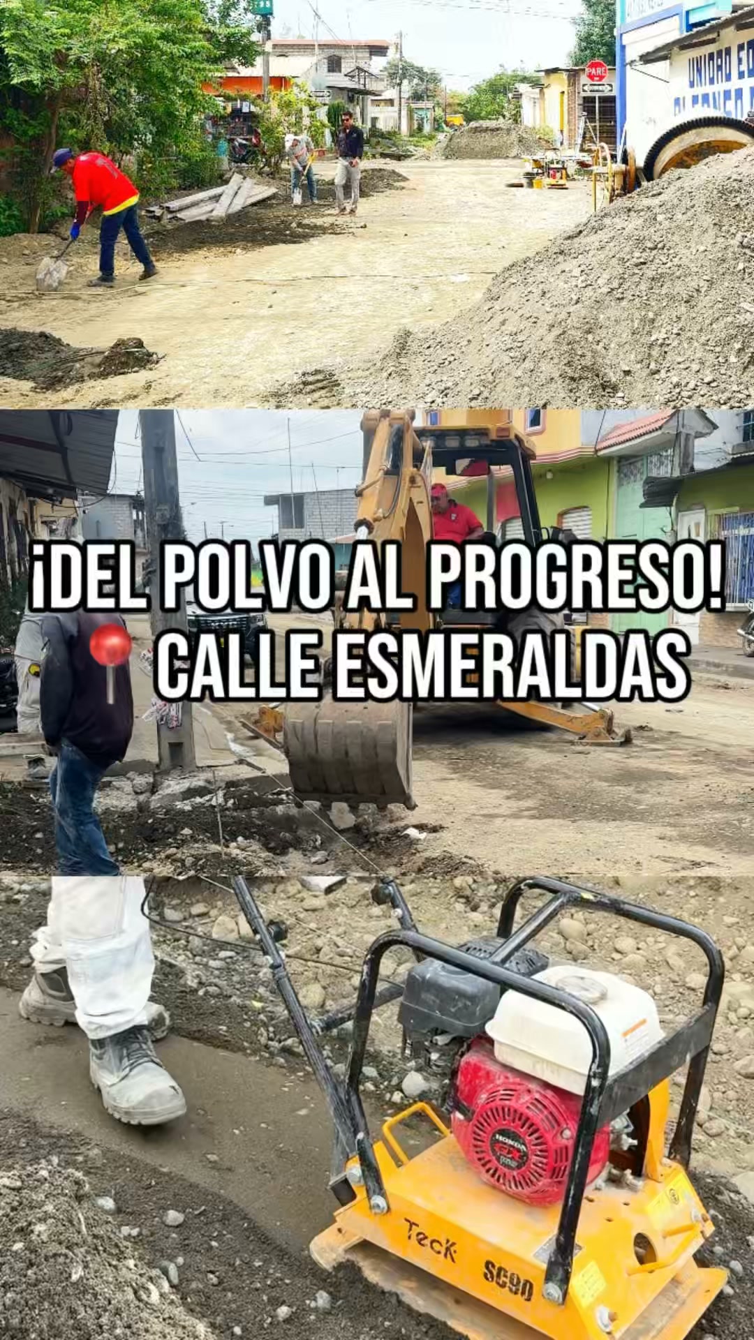 Avanzan obras de mejoramiento vial en la calle Esmeraldas del cantón Simón Bolívar