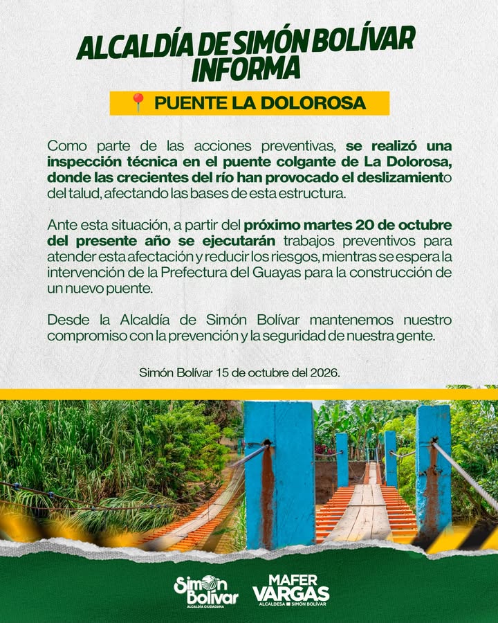 Municipio de Simón Bolívar advierte sobre estado del puente en La Dolorosa