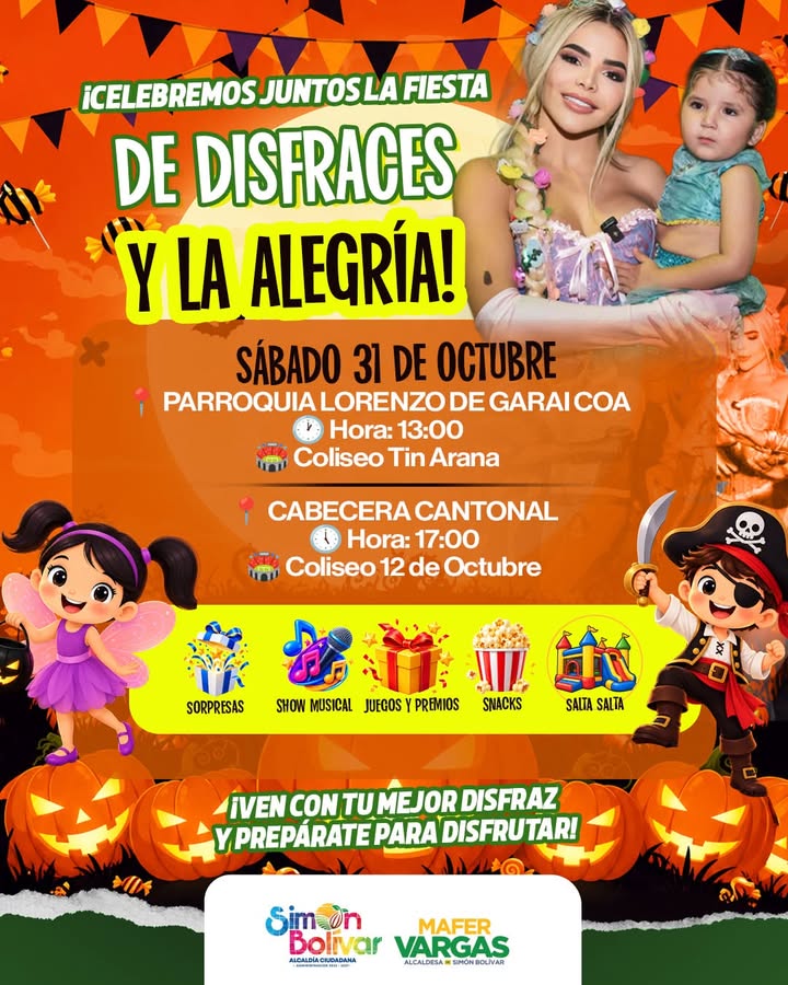 Simón Bolívar organiza fiestas de disfraces para niños en dos coliseos este sábado