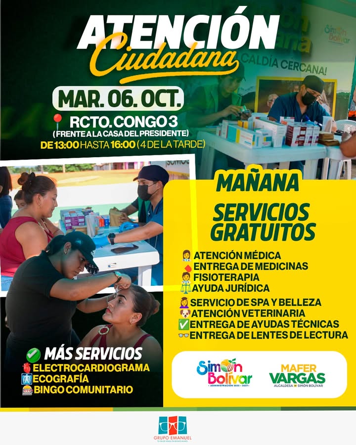 Todos los servicios del GAD Simón Bolívar serán gratuitos mañana en Congo 3