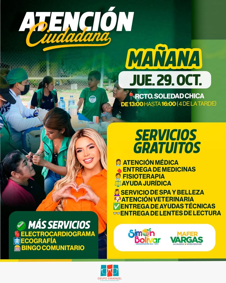 Jornada gratuita de atención ciudadana llega a Soledad Chica este miércoles