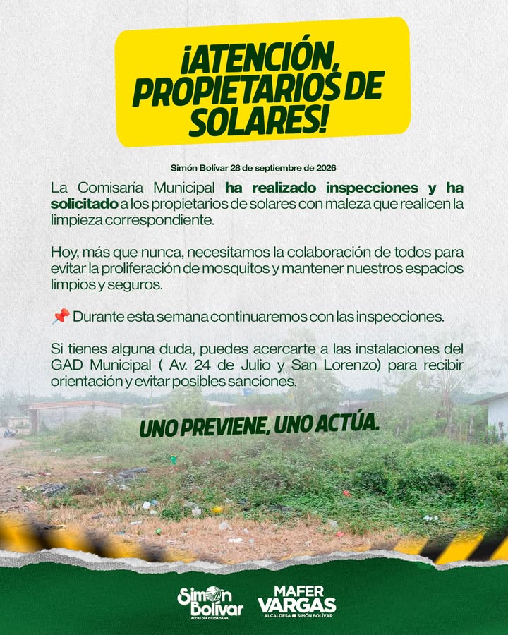 Propietarios de Simón Bolívar deben limpiar solares ante lluvias para evitar riesgos